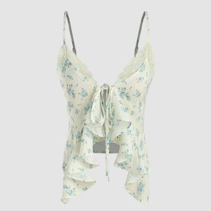 Cider V-Neck Floral Ruffle Hem Crop Top